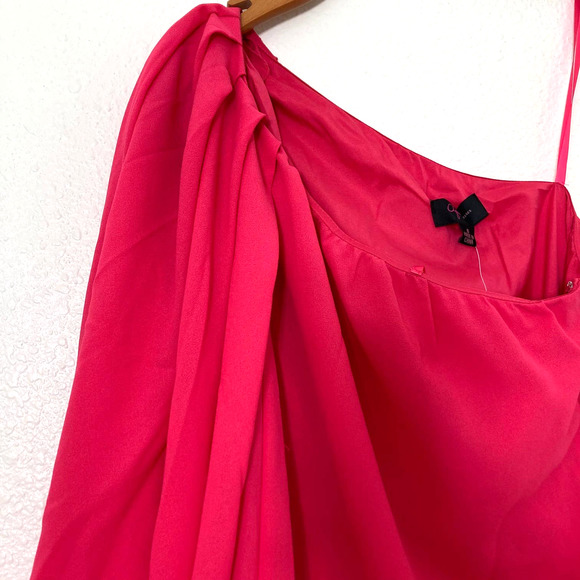 New - Hot PINK Gathered One Shoulder Cocktail Dress - Size 8 - Picture 5 of 9